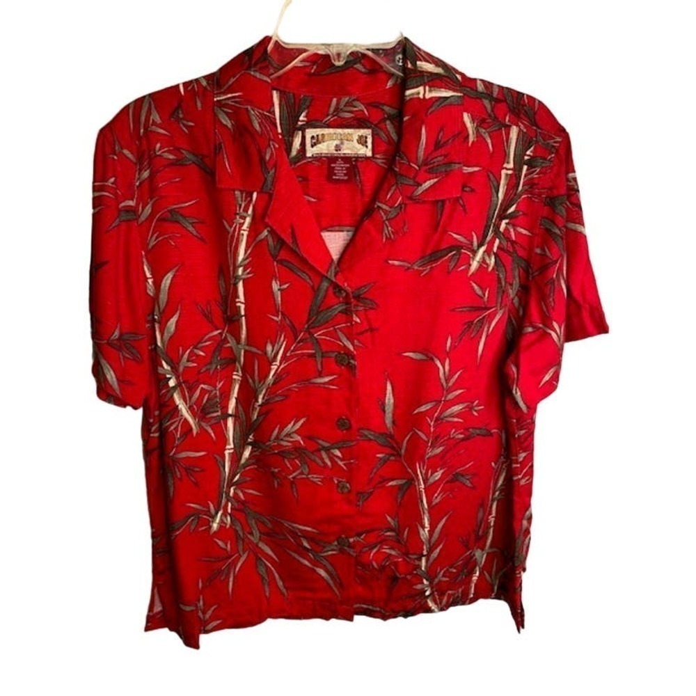 Caribbean Joe Women's Top Blouse Button up size L Tropical Camp Hawaii Shirt